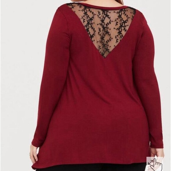 Torrid Size 3xl Super Soft Lace Inset Long Sleeve Tee - Red and Black - Picture 1 of 8